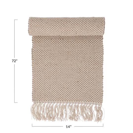 72&#x22; Natural Woven Jute &#x26; Cotton Table Runner with Fringe